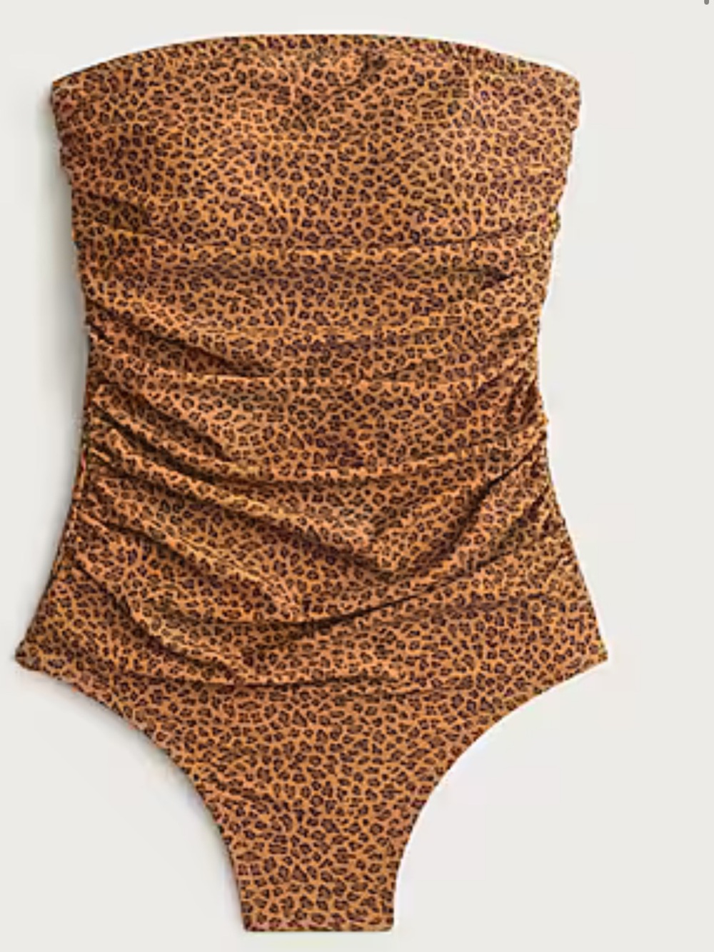 J. Crew Leopard Print Strapless One-Piece Swimsuit in Tan and Black